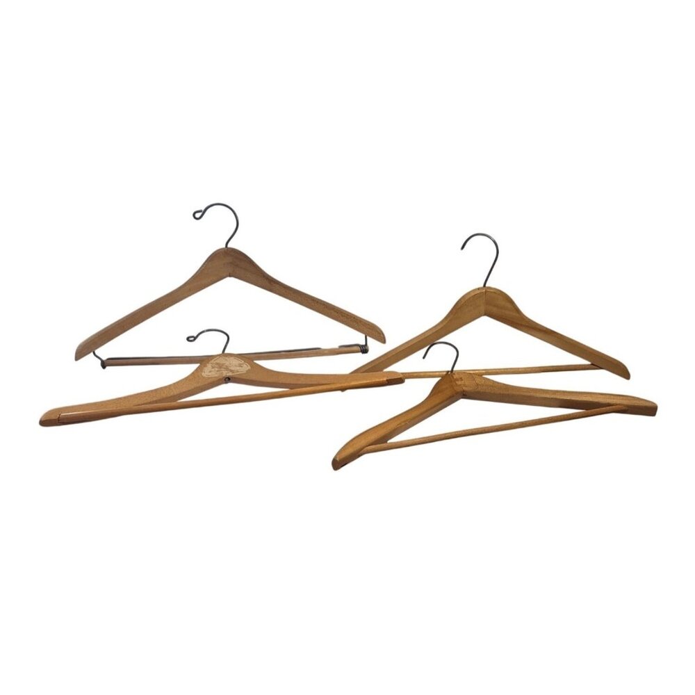 Set Of 4 Wooden Suit Hangers With Metal Hooks 17.5" Wide Durable & Sturdy Design